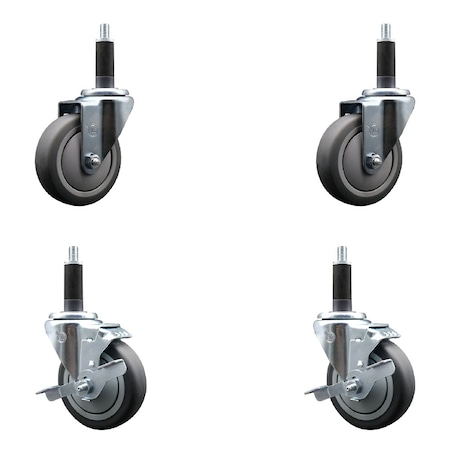 Service Caster 4'' SS Thermoplastic Rubber Wheel Swivel 1'' Expanding Stem Caster Set 2 Brakes, 4PK SCC-SSEX20S414-TPRB-2-TLB-2-1